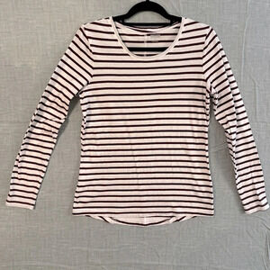 Women’s Duluth trading company long sleeve t shirt white with brown stripes